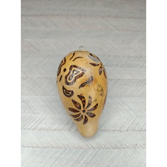 Handpainted Gourd Ornament Burned Etched Designs Butterfly Ladybug Hanging 4.5" - Picture 5 of 9